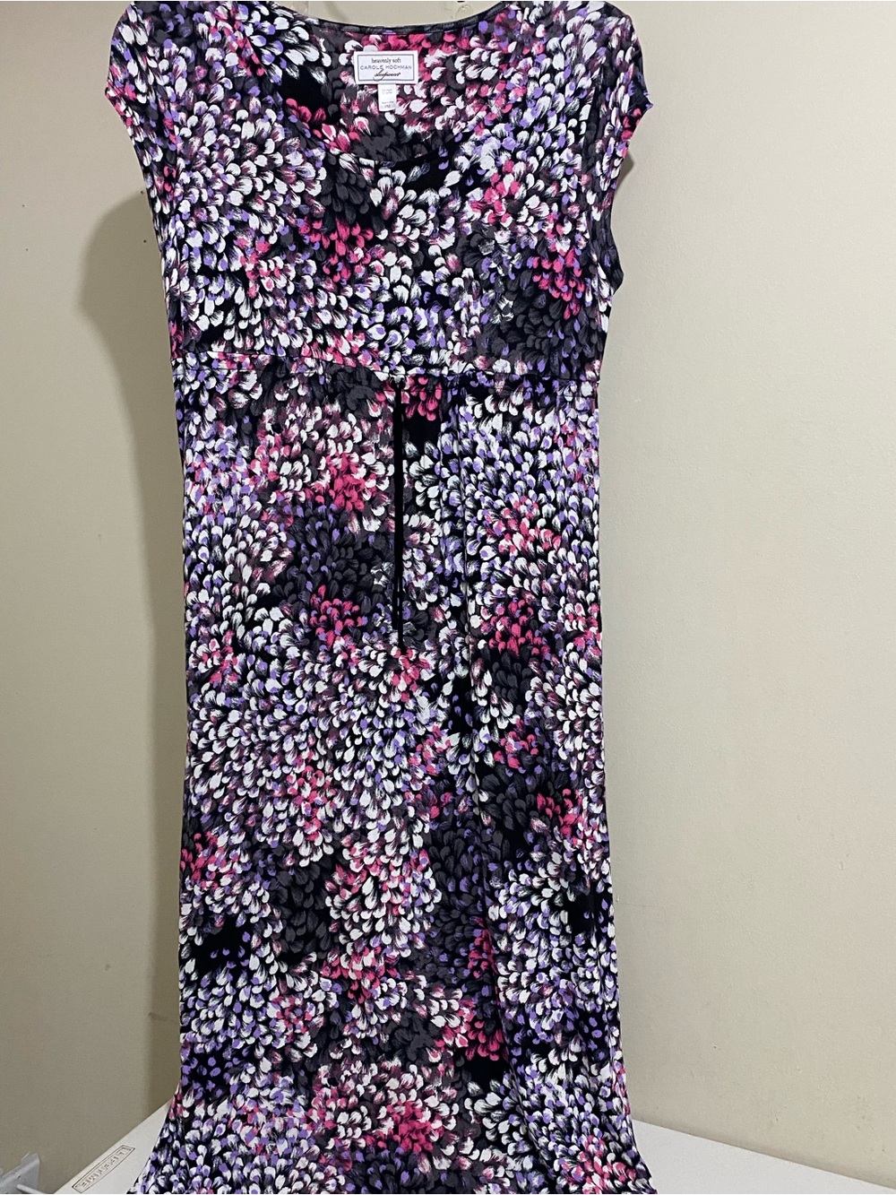 Carole Hochman Floral Print Empire Waist Nightgown- Black/Purple/Pink